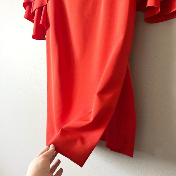 Milly Off-Shoulder Red-Orange Midi Dress - Picture 7 of 16